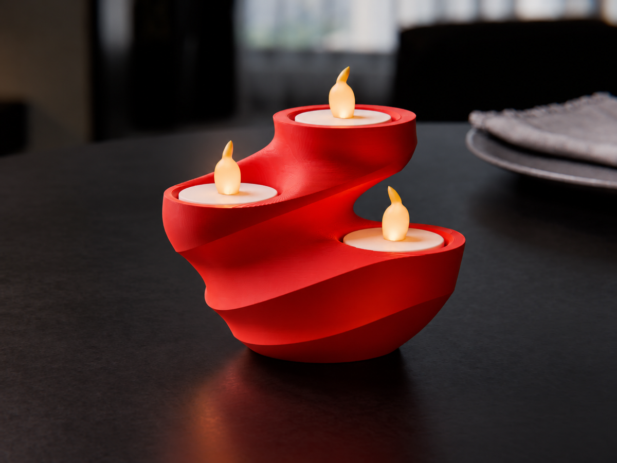 Nowoczesny świecznik 3D na trzy świece LED – spiralna dekoracja