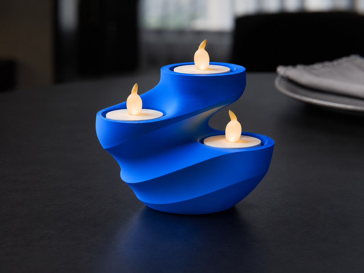 Nowoczesny świecznik 3D na trzy świece LED – spiralna dekoracja