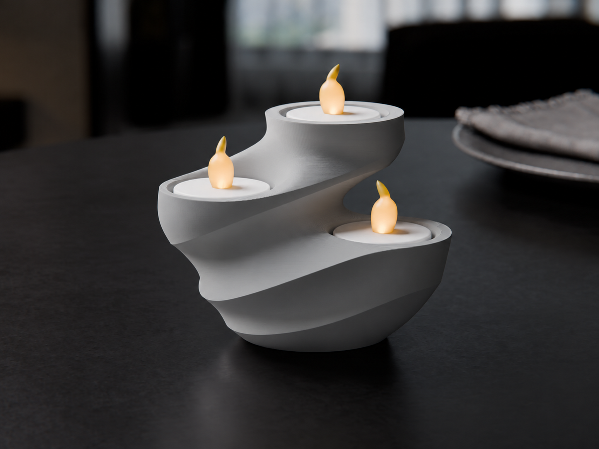 Nowoczesny świecznik 3D na trzy świece LED – spiralna dekoracja