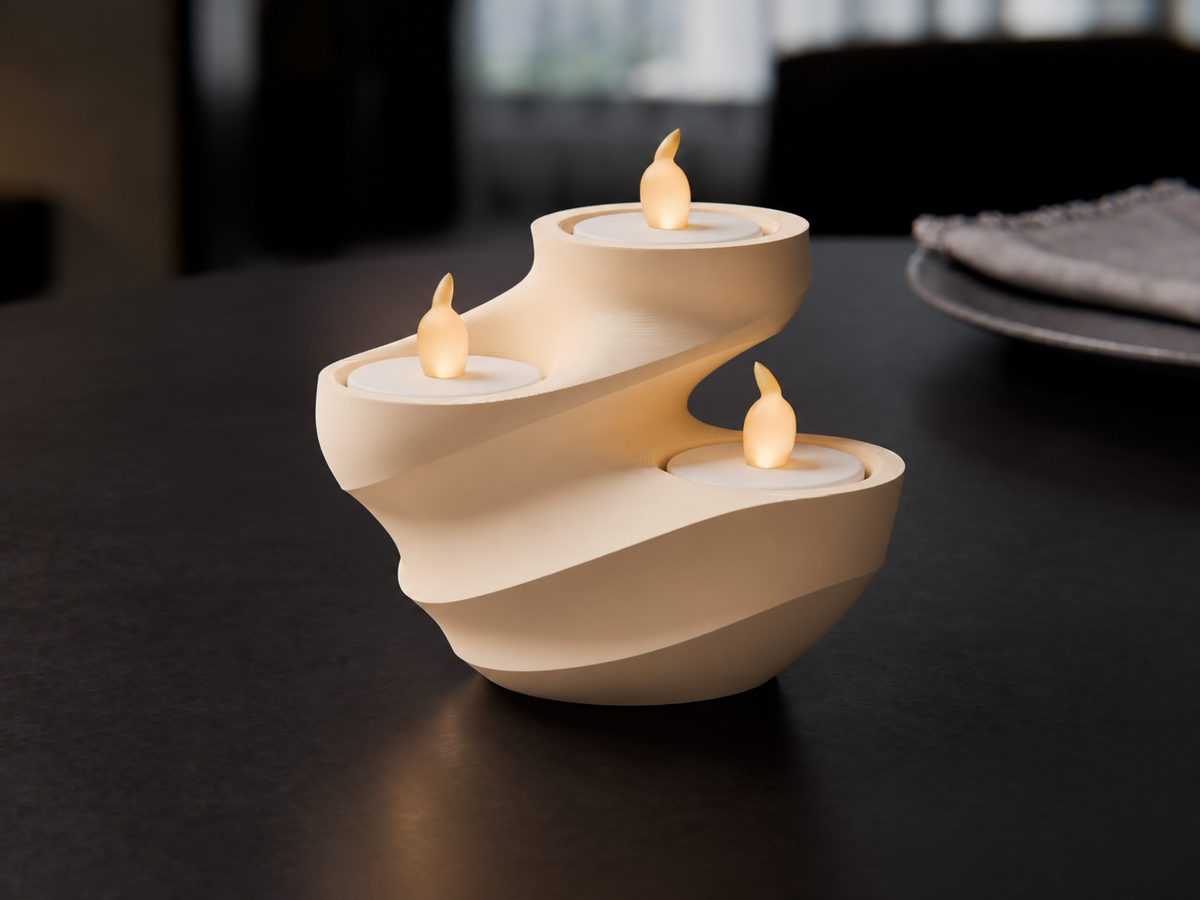 Nowoczesny świecznik 3D na trzy świece LED – spiralna dekoracja