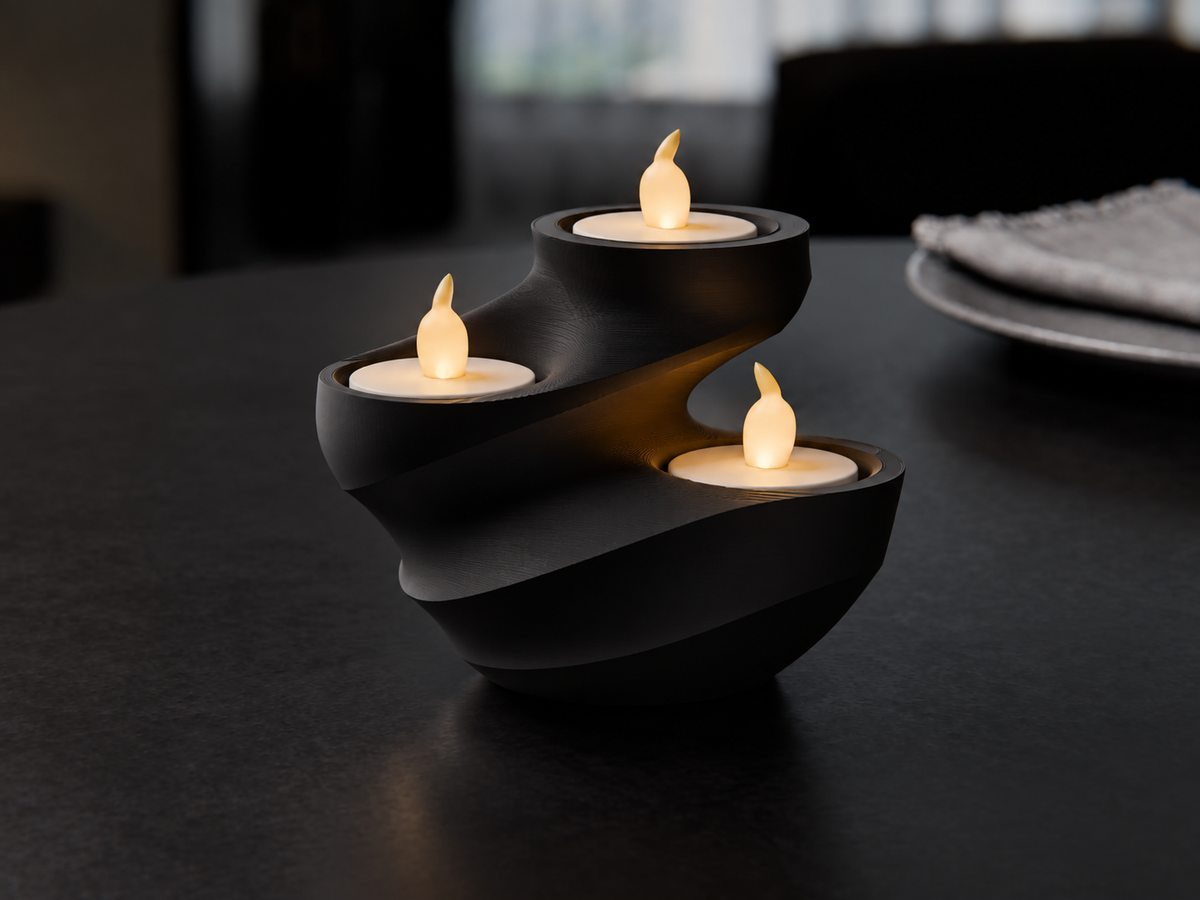 Nowoczesny świecznik 3D na trzy świece LED – spiralna dekoracja