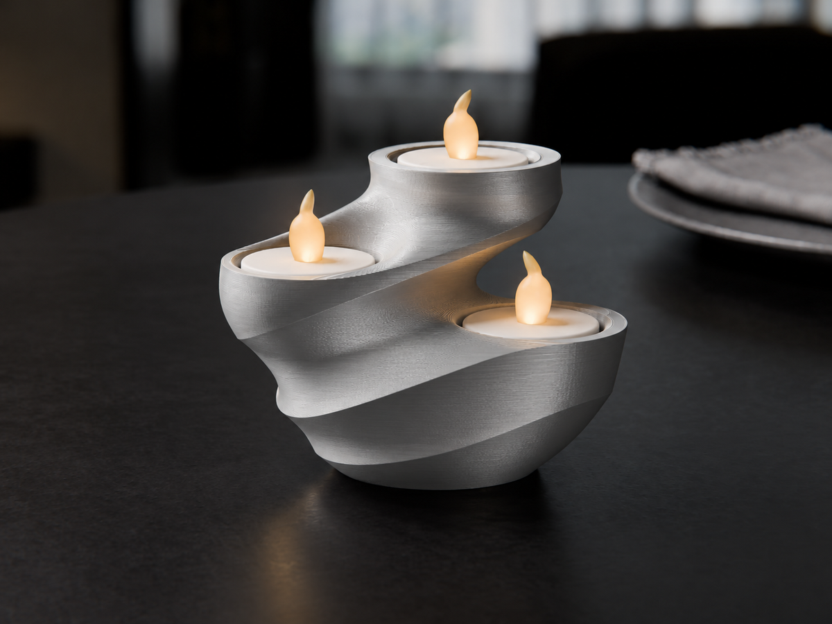 Nowoczesny świecznik 3D na trzy świece LED – spiralna dekoracja
