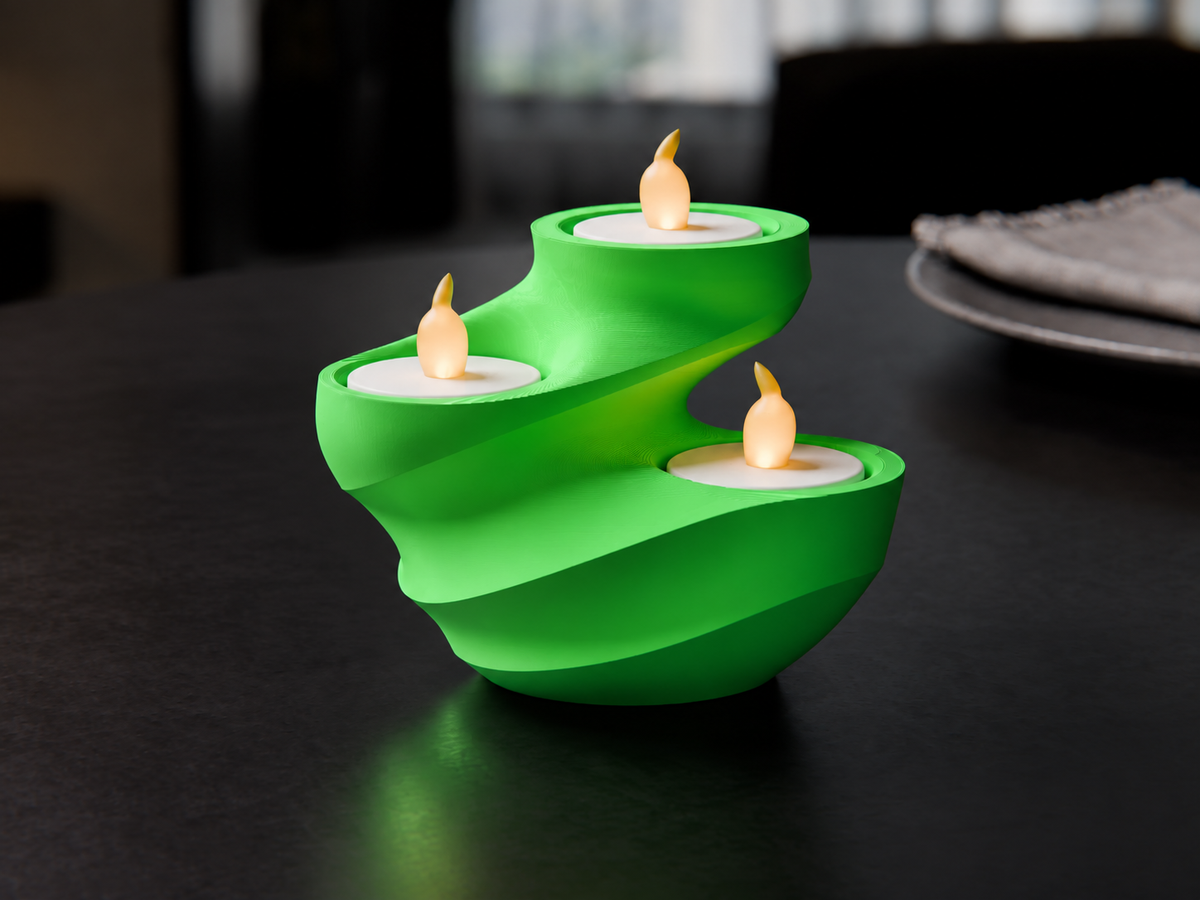 Nowoczesny świecznik 3D na trzy świece LED – spiralna dekoracja