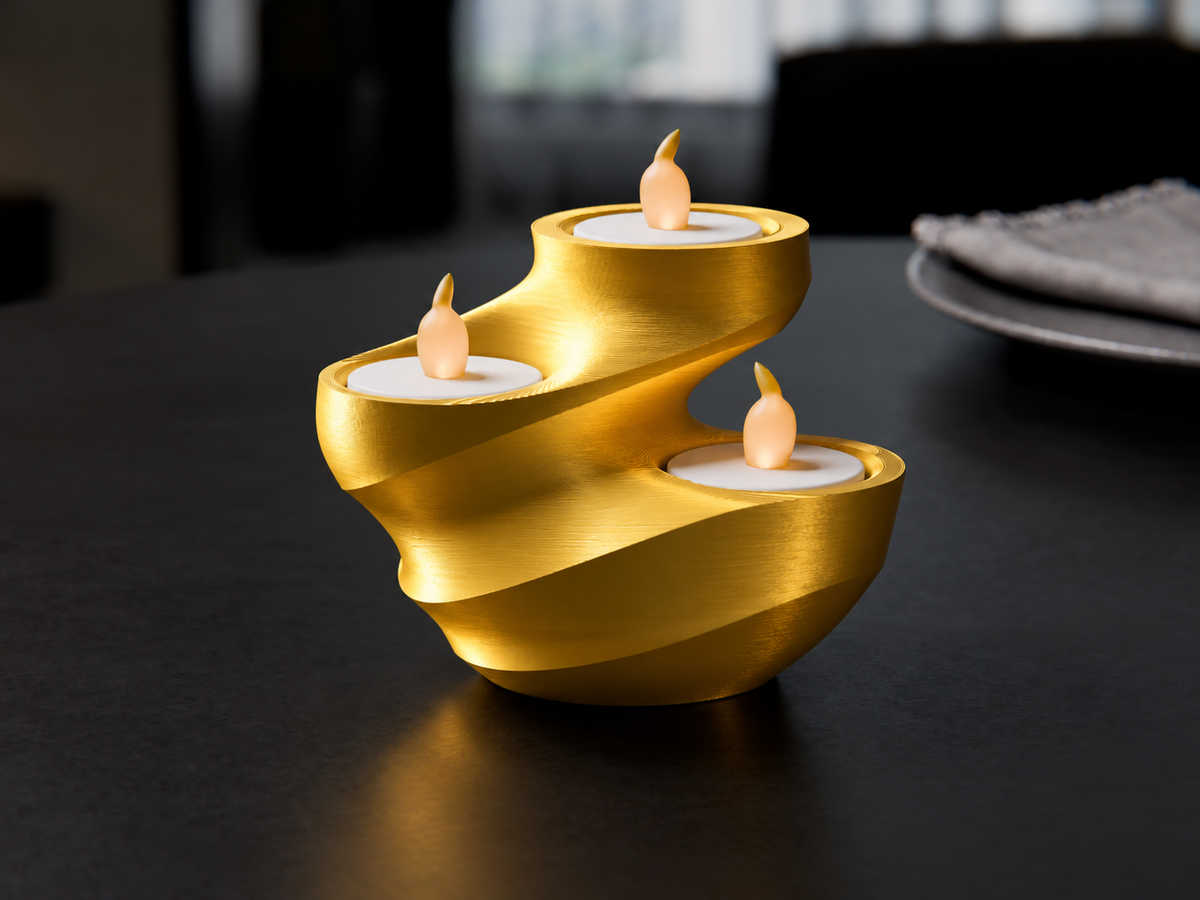 Nowoczesny świecznik 3D na trzy świece LED – spiralna dekoracja